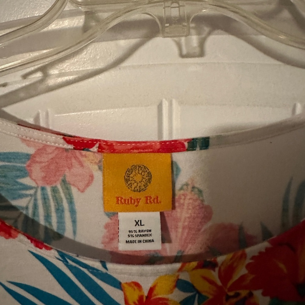 Ruby Rd. Red and Blue Floral 3/4 Sleeve Top - Picture 2 of 2